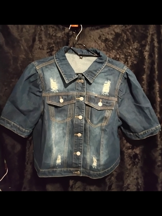 SHEIN Jackets & Blazers - SHEIN Blue Distressed Short Sleeve Denim Jacket